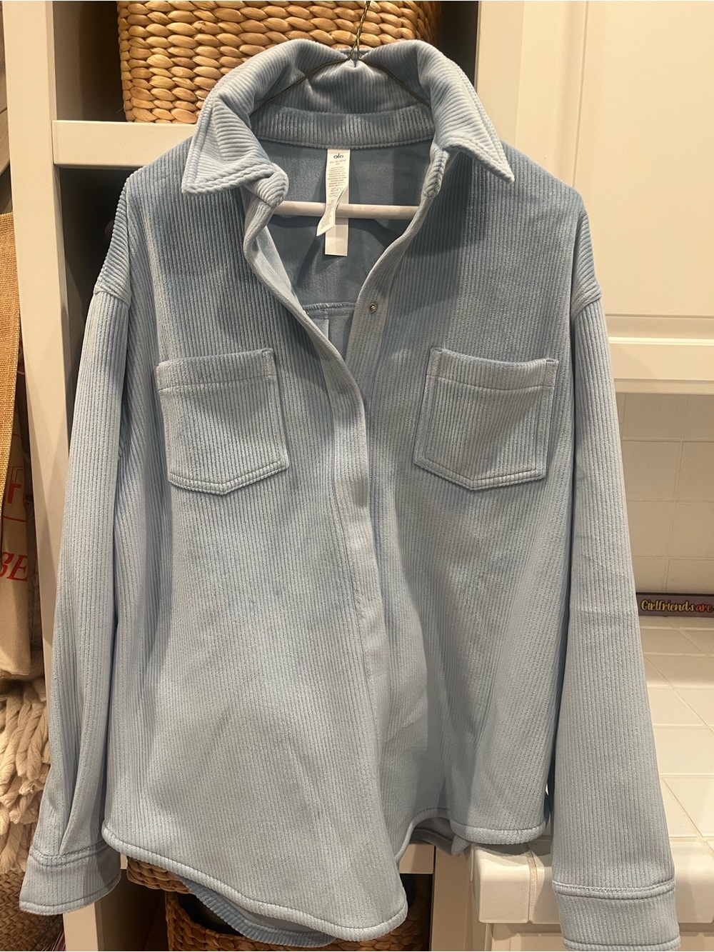 ALO Yoga ribbed velour mountain side shacket in celestial blue